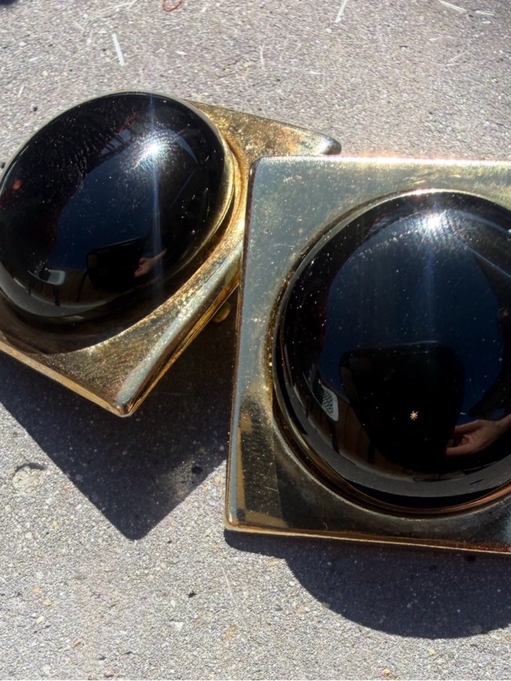 Bold Vintage Black Cabochon Gold-Tone Clip Earrings
